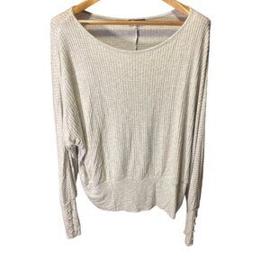 Democracy Gray Loose Fit Butterfly Sleeve Waffle Texture Lightweight Top Sz L